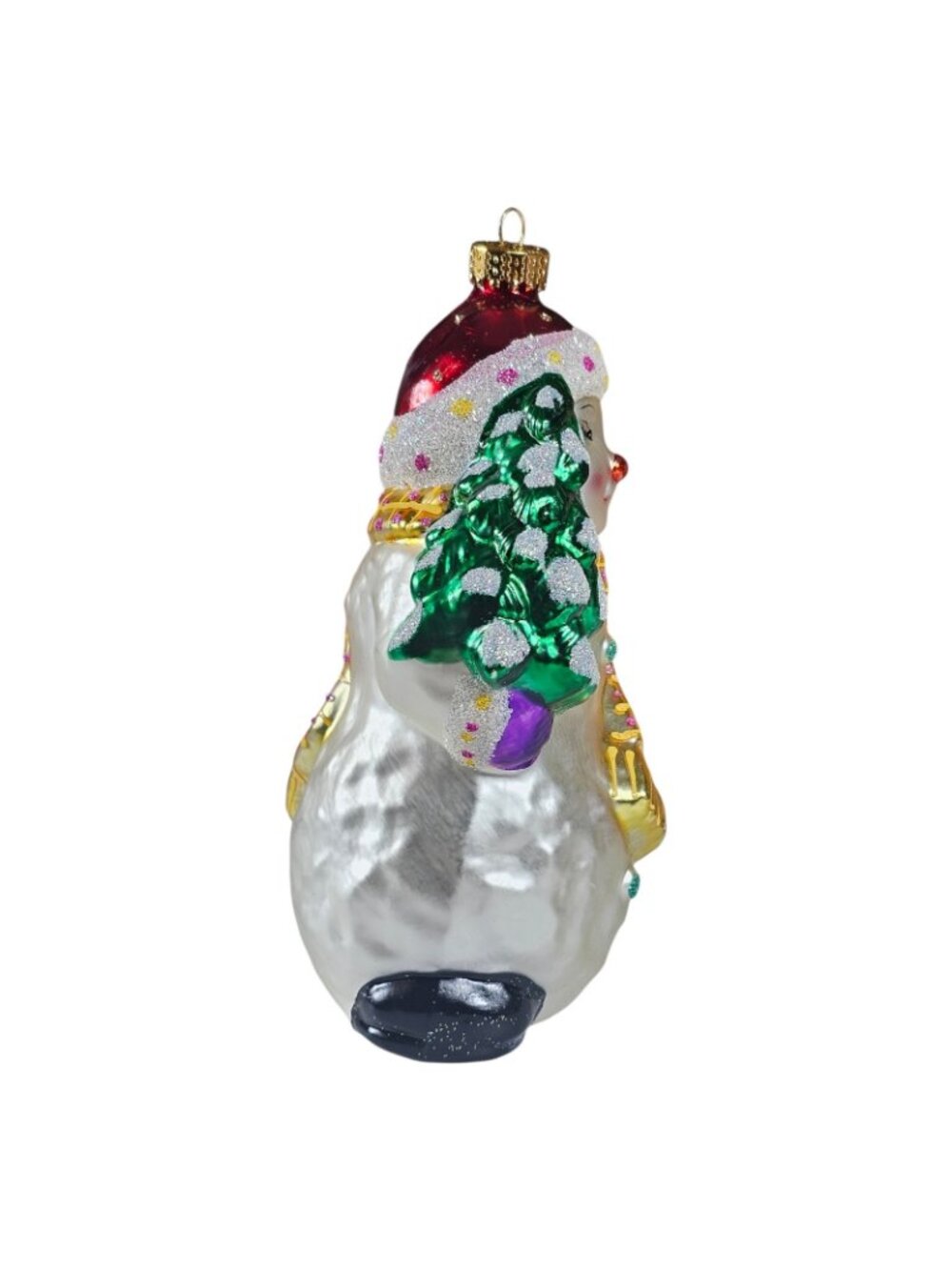 Hand Blown Glass Snowman Christmas Ornament 2003 Vintage Glitter Hat Tree - Picture 2 of 6